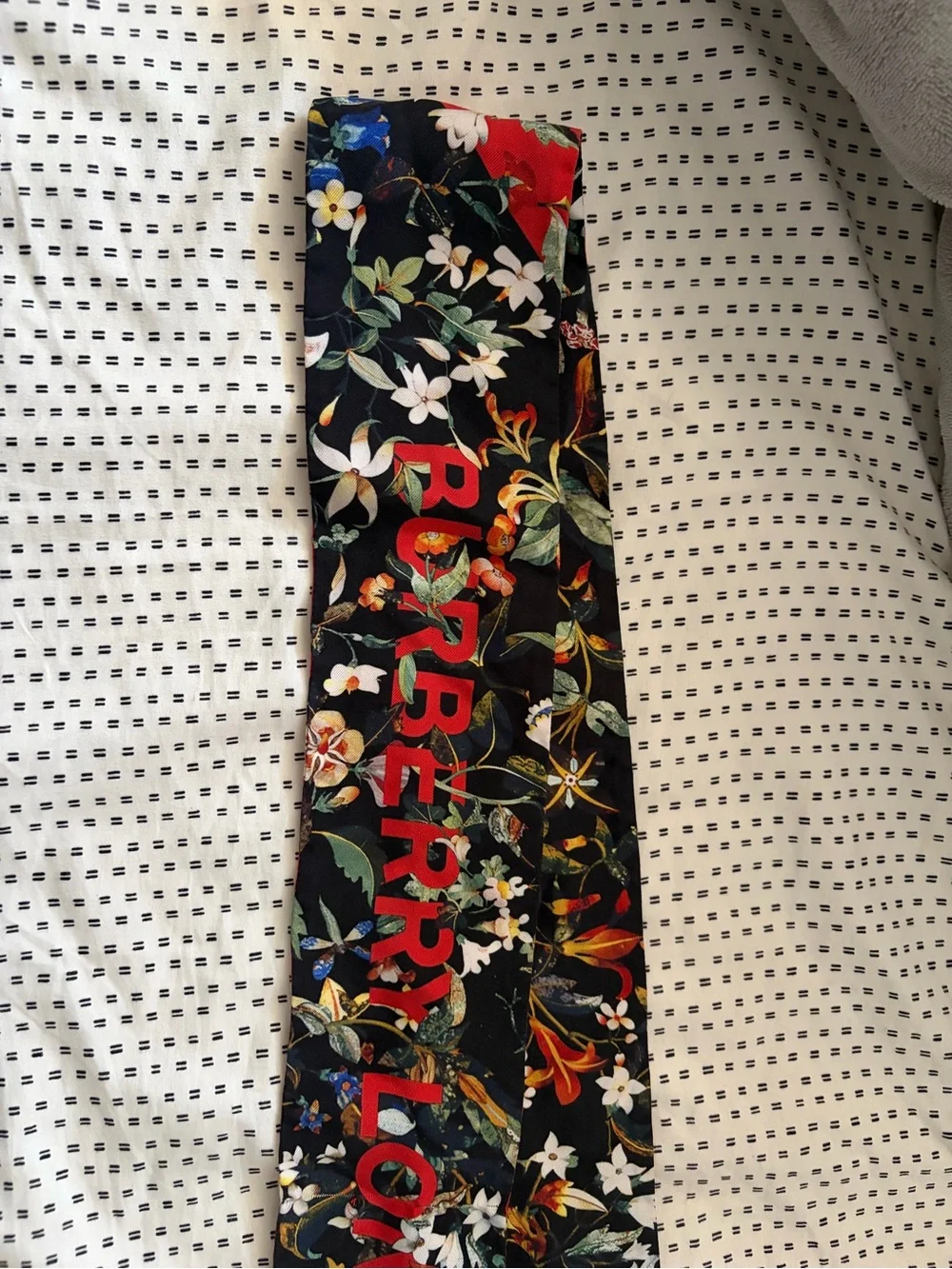 Burberry Floral Silk Skinny Scarf - Black with Red Accents